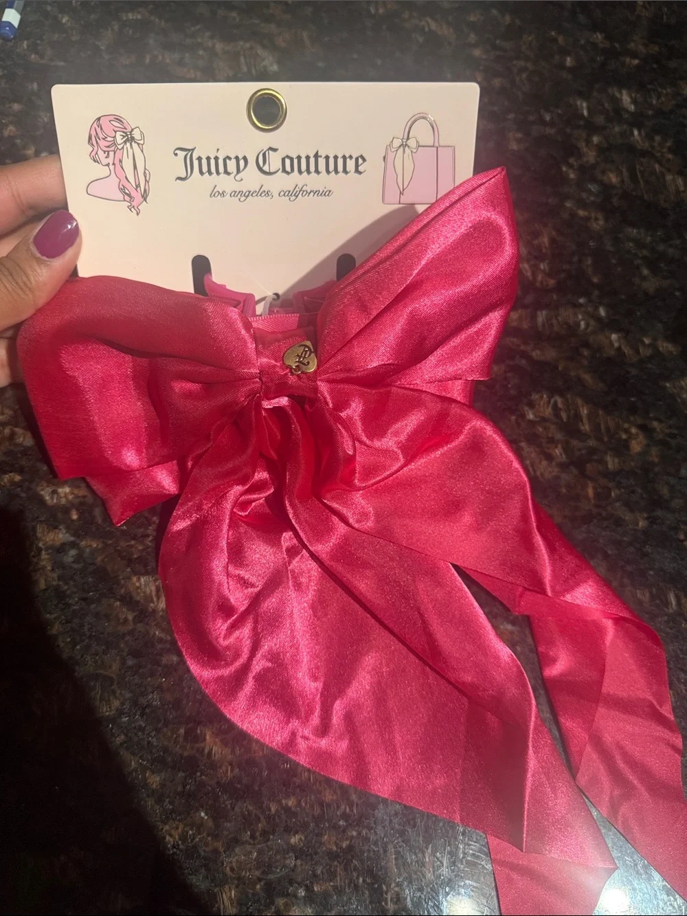 Juicy Couture Pink Satin Bow Hair Clip